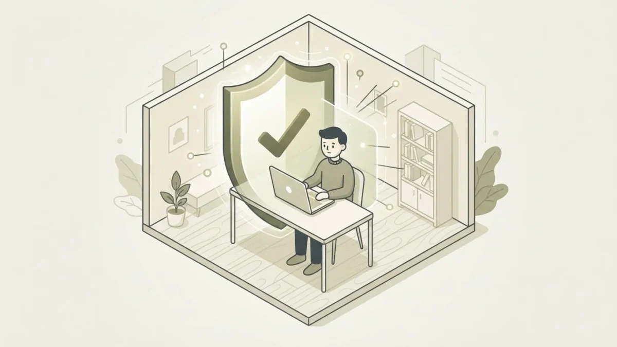 Isometric illustration of a compliance shield protecting a player at a digital screen